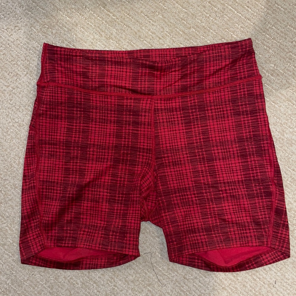 Outdoor Voices TechSweat shorts in red plaid